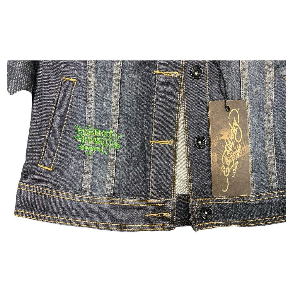 ED HARDY by Christian Audigier Love Rose & Skull Denim Jacket Women Sz Medium - Picture 4 of 7